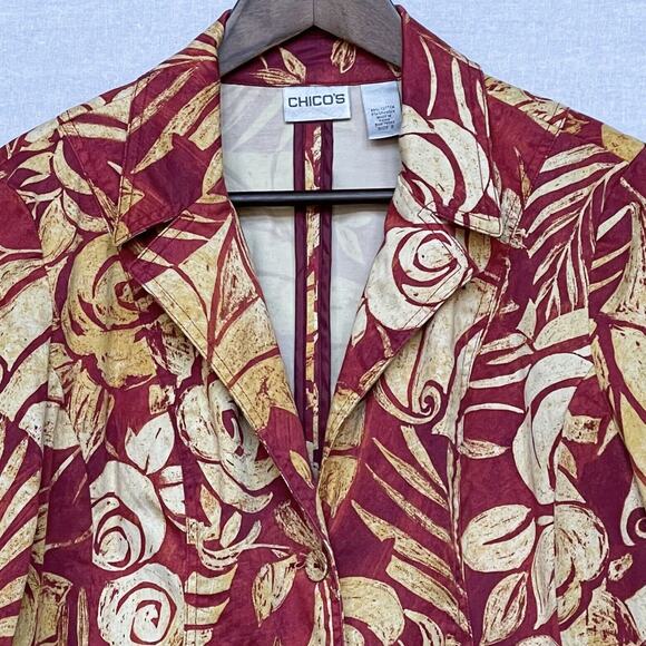 Chico's Women's Blouse Top Size 2 (US L/12) Red Orange Mixed Print Buttons - Picture 4 of 13